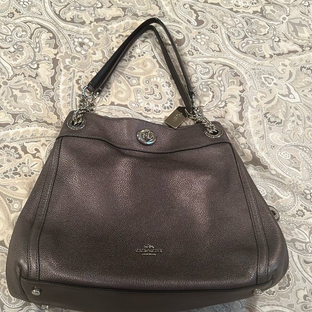 Coach Leather pewter colored bag